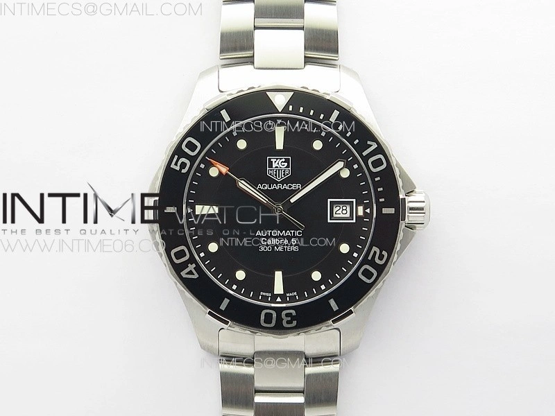 Aquaracer Calibre 5 41.5mm TARF 1:1 Best Edition Black Dial Black Bezel on SS Bracelet SW200